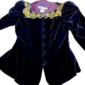 Scott McClintock Hand Beaded Velour Gold Purple Shirt Vintage Women Size 6 Rare
